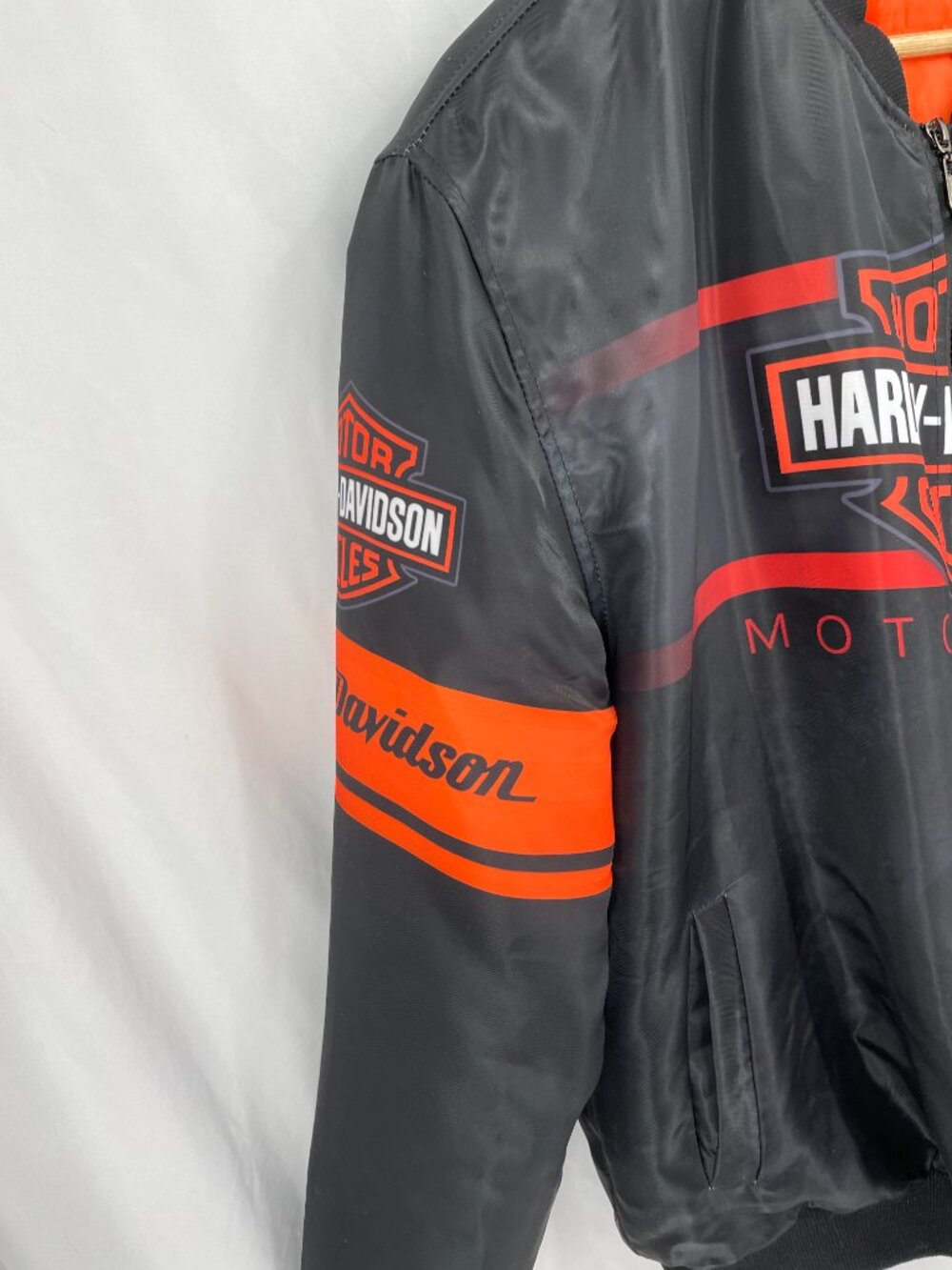 Harley-Davidson Men's Black & Orange Skull Back Bomber Jacket - Picture 5 of 11